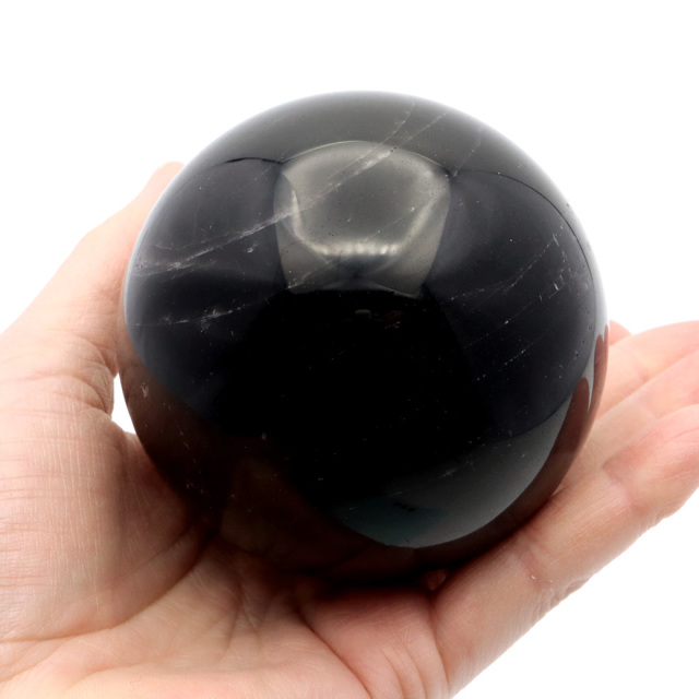 モリオン 黒水晶 丸玉 木製台座付き 山東省産 天然石 パワーストーン 1点もの 置き物 インテリア 置物 開運 原石