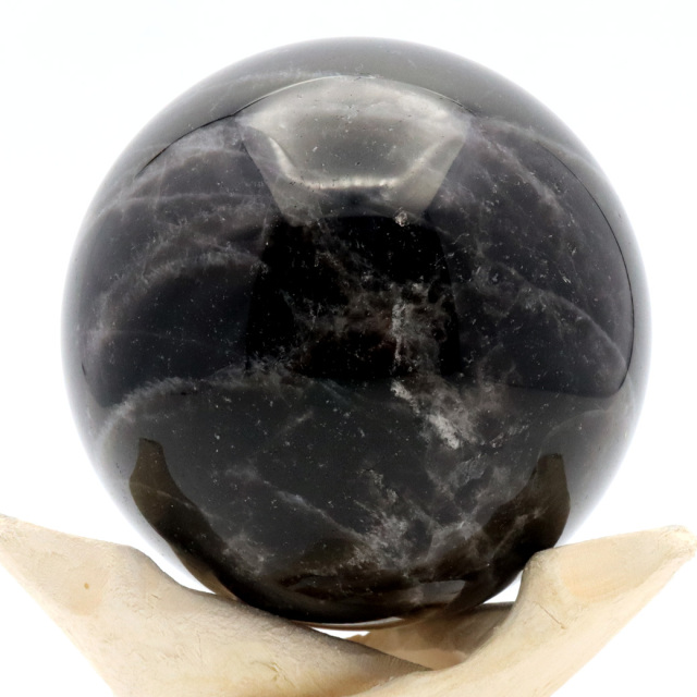 モリオン 黒水晶 丸玉 木製台座付き 直径 80mm 山東省産 天然石