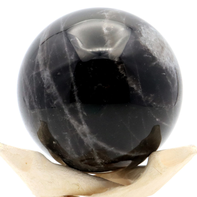 モリオン 黒水晶 丸玉 木製台座付き 山東省産 天然石 パワーストーン 1点もの 置き物 インテリア 置物 開運 原石