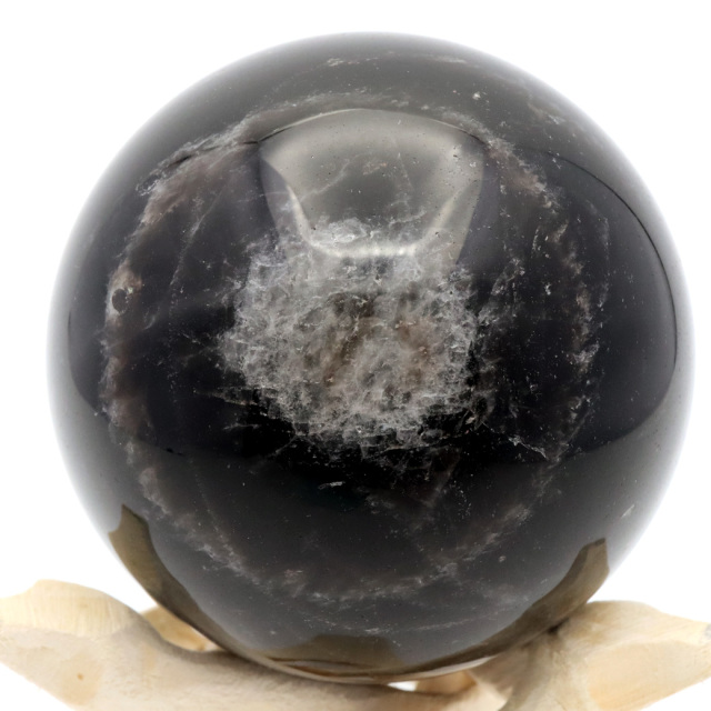 モリオン 黒水晶 丸玉 木製台座付き 山東省産 天然石 パワーストーン 1点もの 置き物 インテリア 置物 開運 原石