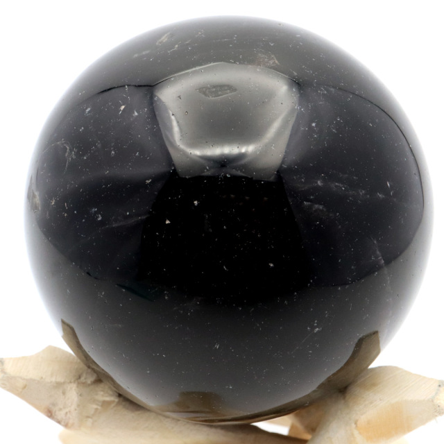モリオン 黒水晶 丸玉 木製台座付き 山東省産 天然石 パワーストーン 1点もの 置き物 インテリア 置物 開運 原石