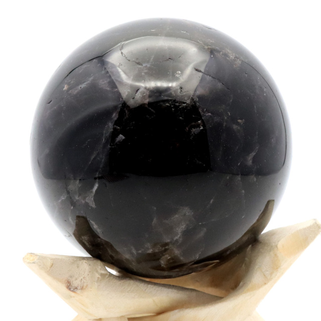 モリオン 黒水晶 丸玉 木製台座付き 山東省産 天然石 パワーストーン 1点もの 置き物 インテリア 置物 開運 原石