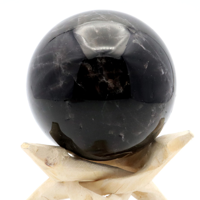 モリオン 黒水晶 丸玉 木製台座付き 山東省産 天然石 パワーストーン 1点もの 置き物 インテリア 置物 開運 原石
