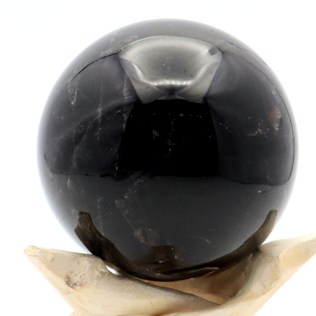 モリオン 黒水晶 丸玉 木製台座付き 山東省産 天然石 パワーストーン 1点もの 置き物 インテリア 置物 開運 原石