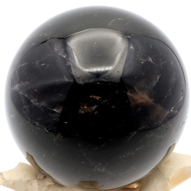 モリオン 黒水晶 丸玉 木製台座付き 山東省産 天然石 パワーストーン 1点もの 置き物 インテリア 置物 開運 原石