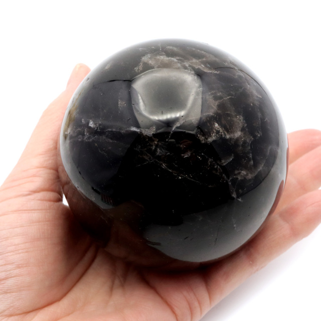 モリオン 黒水晶 丸玉 木製台座付き 山東省産 天然石 パワーストーン 1点もの 置き物 インテリア 置物 開運 原石