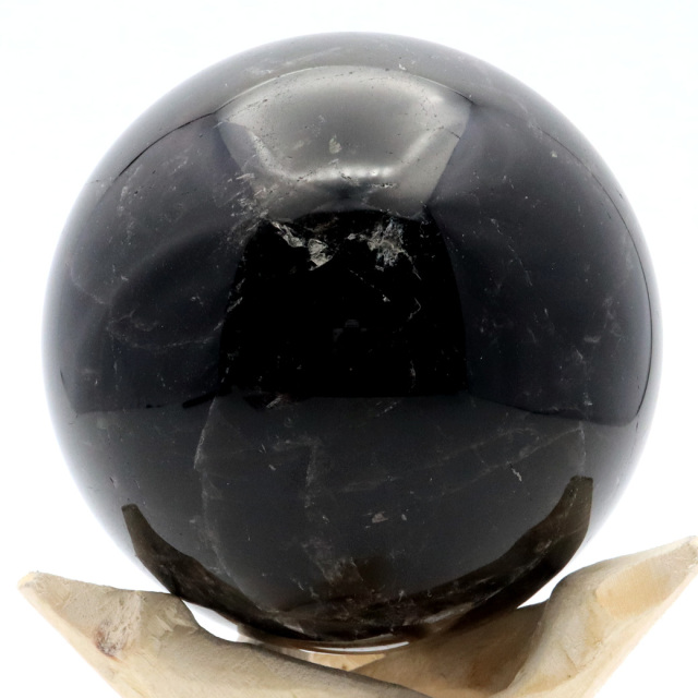 モリオン 黒水晶 丸玉 木製台座付き 山東省産 天然石 パワーストーン 1点もの 置き物 インテリア 置物 開運 原石