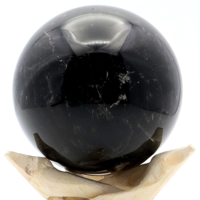 モリオン 黒水晶 丸玉 木製台座付き 山東省産 天然石 パワーストーン 1点もの 置き物 インテリア 置物 開運 原石