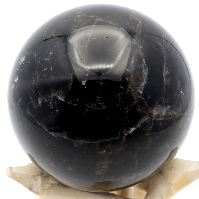 モリオン 黒水晶 丸玉 木製台座付き 山東省産 天然石 パワーストーン 1点もの 置き物 インテリア 置物 開運 原石