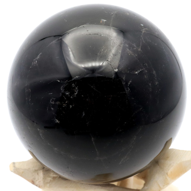 モリオン 黒水晶 丸玉 木製台座付き 山東省産 天然石 パワーストーン 1点もの 置き物 インテリア 置物 開運 原石