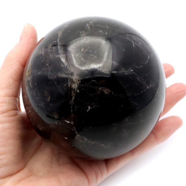 モリオン 黒水晶 丸玉 木製台座付き 山東省産 天然石 パワーストーン 1点もの 置き物 インテリア 置物 開運 原石