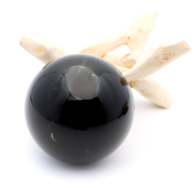 モリオン 黒水晶 丸玉 木製台座付き 直径 58mm 山東省産 天然石 パワーストーン 1点もの