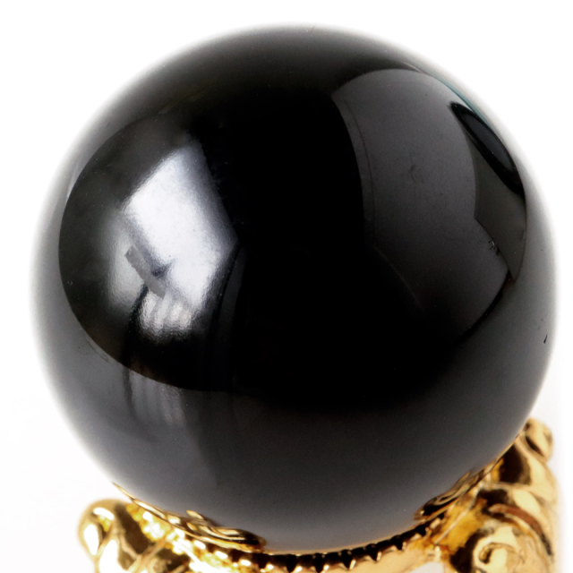 モリオン 黒水晶 丸玉 30-31mm 山東省産 台座付き 置き物 天然石