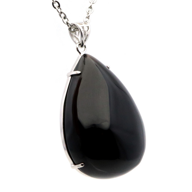 TRES［silver925］ストーン 天然石 ネックレス (Black) モリオン ネックレス 天然石 ペンダント トップ Lサイズ 大きめ メンズ