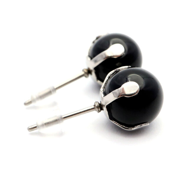 モリオン ピアス レディース メンズ スタッドピアス 8mm  天然石 パワーストーン おしゃれ かわいい 金属アレルギー