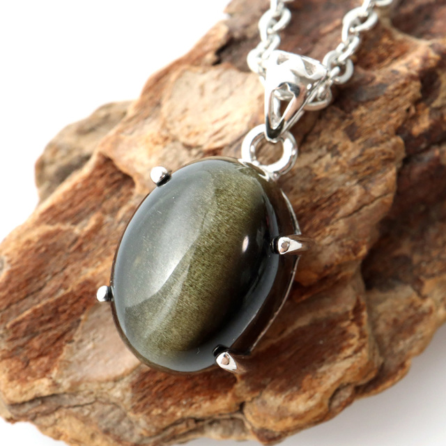 ゴールデンシャイン オブシディアン ペンダント Silver925 天然石 1点物