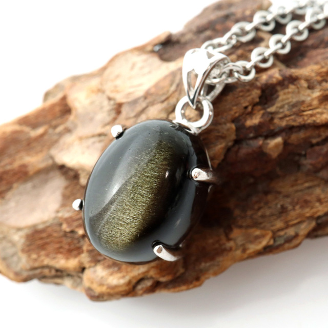 ゴールデンシャイン オブシディアン ペンダント Silver925 天然石 1点物