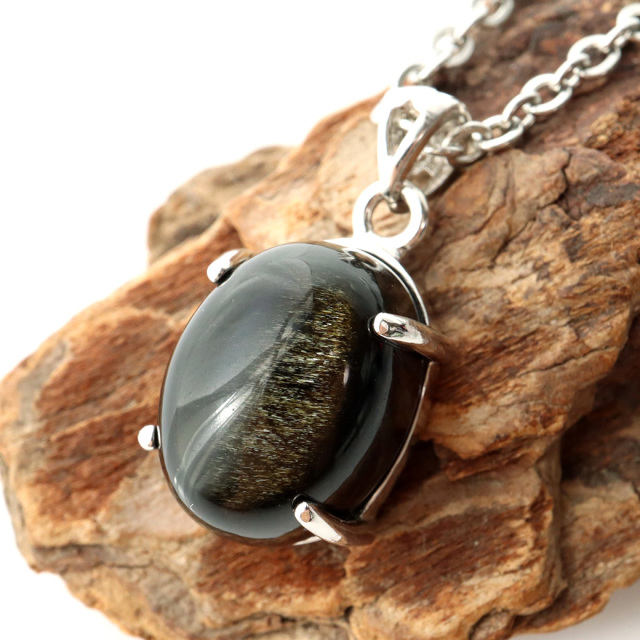 ゴールデンシャイン オブシディアン ペンダント Silver925 天然石 1点物