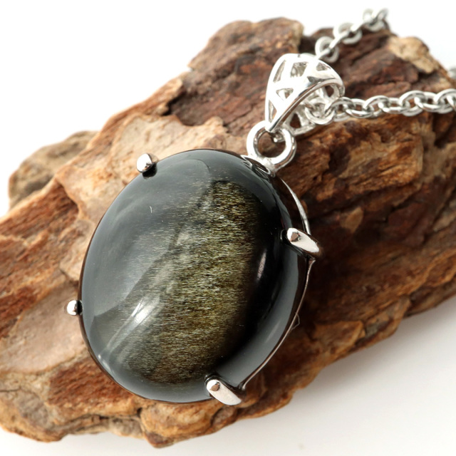 ゴールデンシャイン オブシディアン ペンダント Silver925 天然石 1点物