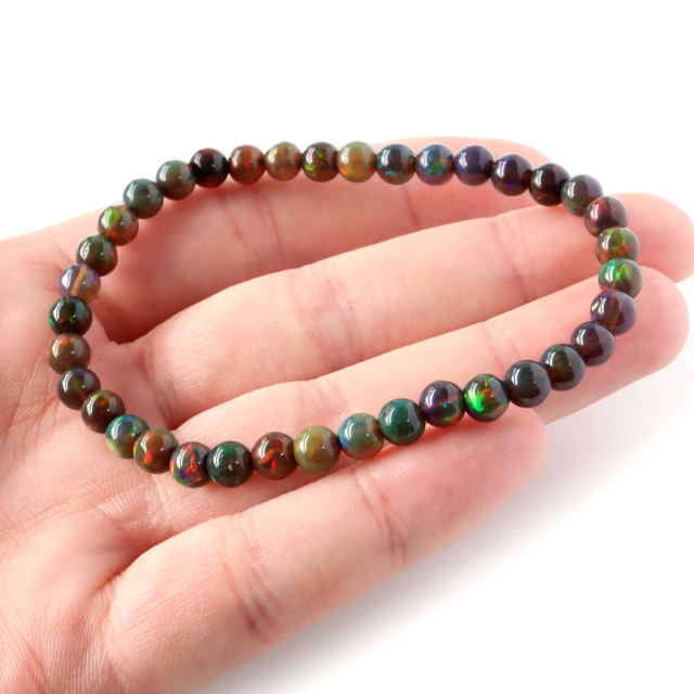ブラックオパール ブレスレット 5.5-6mm エチオピア産 エチオピアオパール プレシャス AAA opal  天然石 パワーストーン 10月
