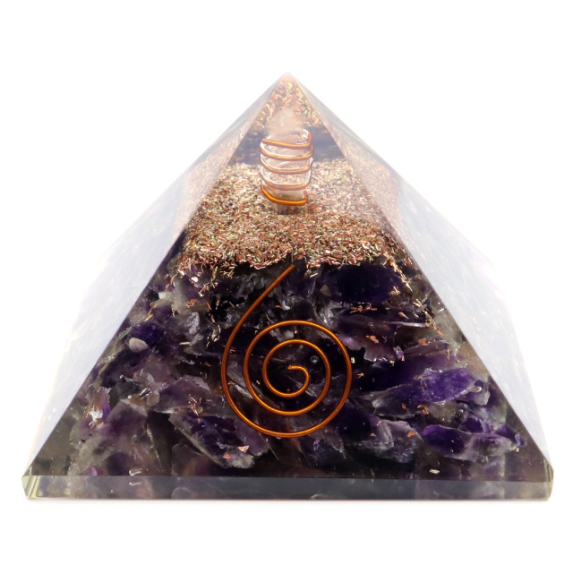 アメジスト使用 水晶単結晶入り オルゴナイトピラミッド 大人気スピリチュアルグッズ 幅約65-70mm前後