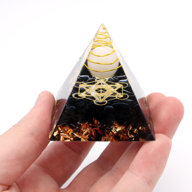 オルゴナイト ピラミッド 六芒星 天然石 さざれ オブシディアン 幅 約5cm orgonite pyramid  置物 パワーストーン