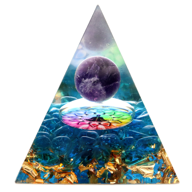 オルゴナイト ピラミッド アメジスト 丸玉入り チャクラ 紫水晶 orgonite pyramid  置物 天然石 パワーストーン 浄化