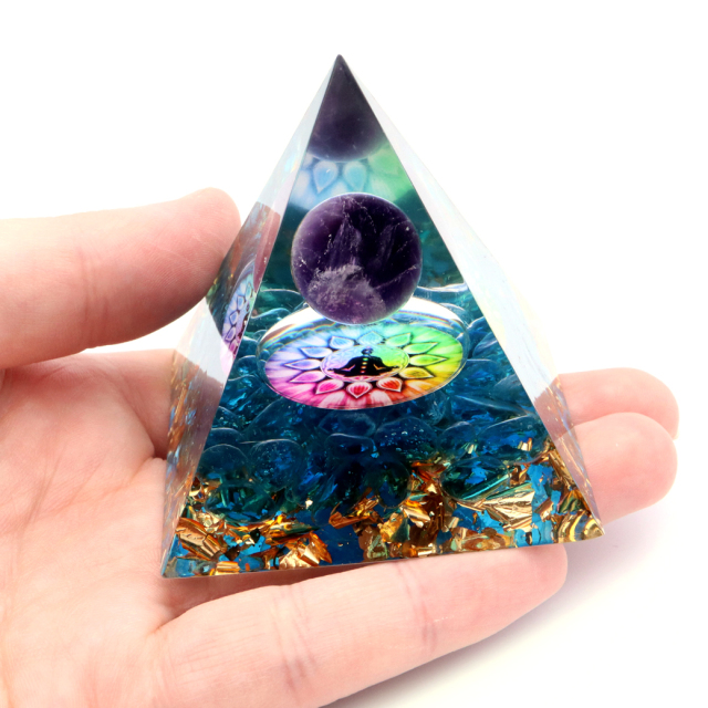 オルゴナイト ピラミッド アメジスト 丸玉入り チャクラ 紫水晶 orgonite pyramid  置物 天然石 パワーストーン 浄化