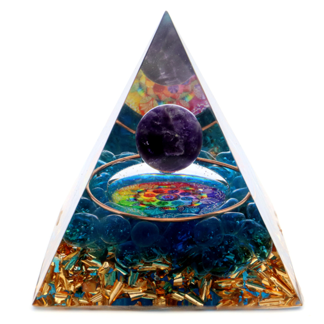 オルゴナイト ピラミッド アメジスト 丸玉入り 紫水晶 曼荼羅 orgonite pyramid  置物 天然石 パワーストーン 浄化