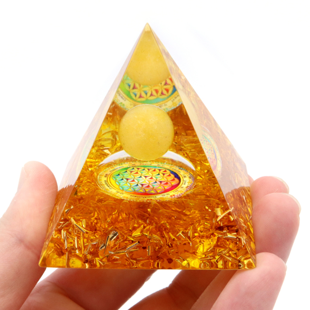 オルゴナイト ピラミッド アラゴナイト 丸玉入り 紫水晶 orgonite pyramid  置物 天然石 パワーストーン 浄化