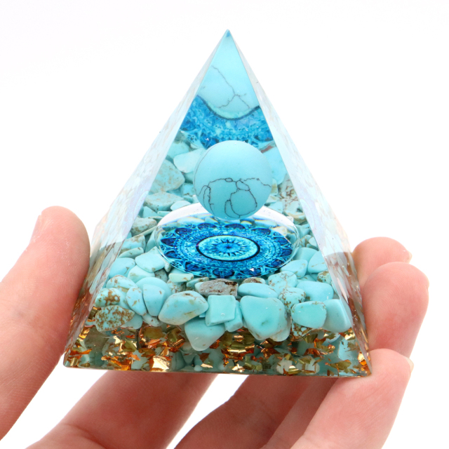オルゴナイト ピラミッド ターコイズ トルコ石 さざれ 丸玉 orgonite pyramid  置物 天然石 パワーストーン 浄化