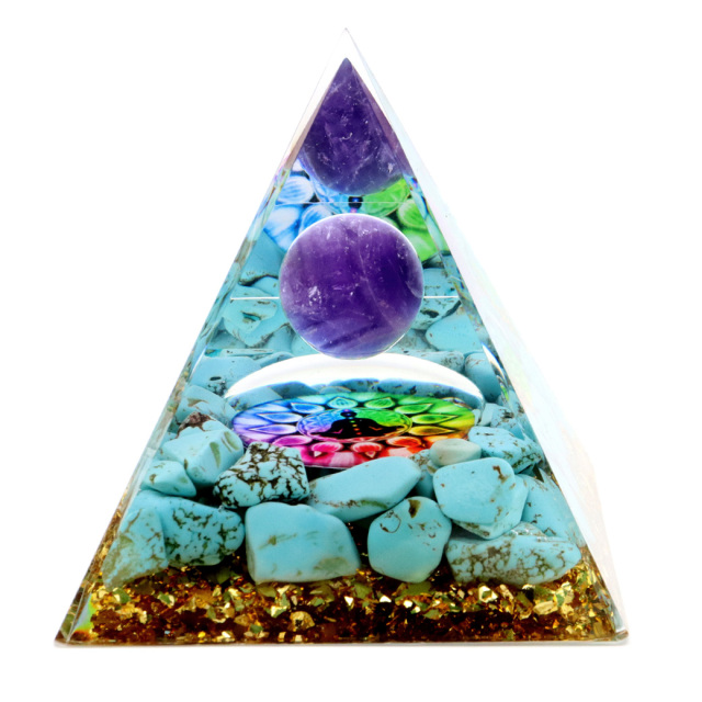 オルゴナイト ピラミッド ターコイズ トルコ石 さざれ アメジスト 丸玉 orgonite pyramid 置物 天然石 パワーストーン