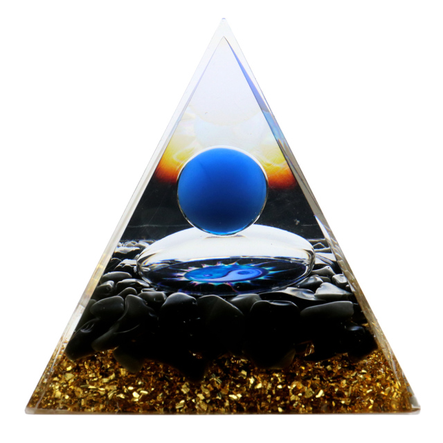 オルゴナイト ピラミッド 太極 オブシディアン さざれ orgonite pyramid  置物 天然石 パワーストーン 浄化 スピリチュアル