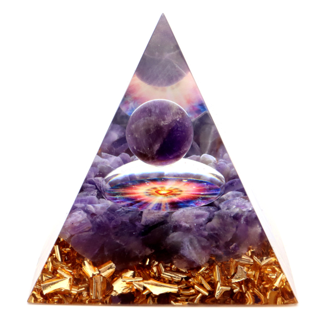 オルゴナイト ピラミッド 愛心 ハート アメジスト さざれ 丸玉入り 紫水晶 orgonite pyramid  置物 天然石 パワーストーン 浄化