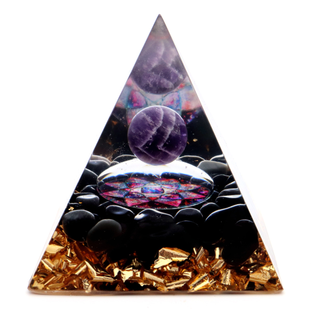 オルゴナイト ピラミッド オブシディアン さざれ アメジスト 丸玉 フラワー orgonite pyramid  置物 天然石 パワーストーン 浄化