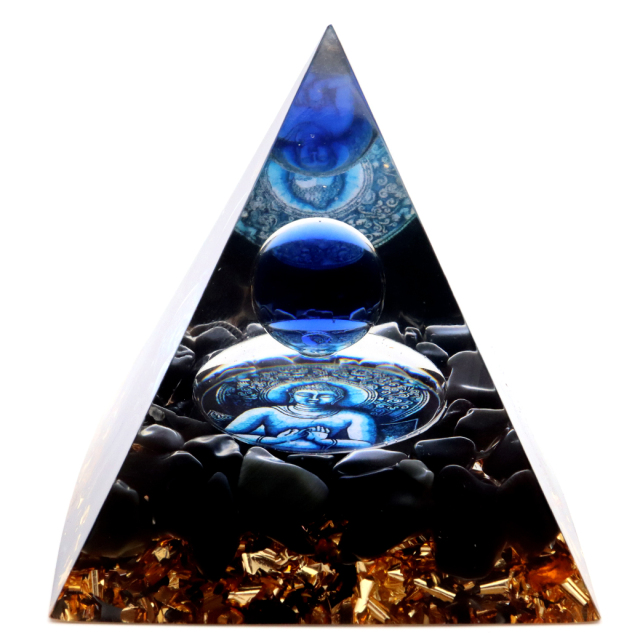 オルゴナイト ピラミッド オブシディアン さざれ 黒曜石 如来 orgonite pyramid  置物 天然石 パワーストーン 浄化