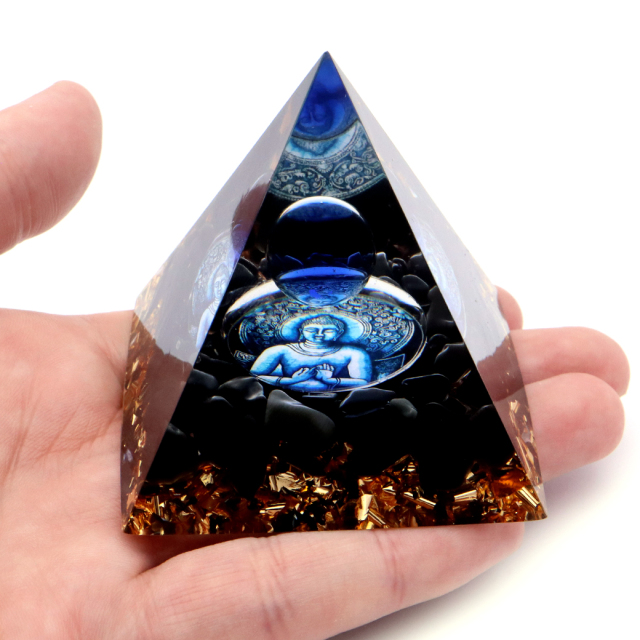オルゴナイト ピラミッド オブシディアン さざれ 黒曜石 如来 orgonite pyramid  置物 天然石 パワーストーン 浄化