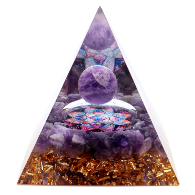 オルゴナイト ピラミッド アメジスト さざれ 丸玉入り 紫水晶 orgonite pyramid  置物 天然石 パワーストーン 浄化