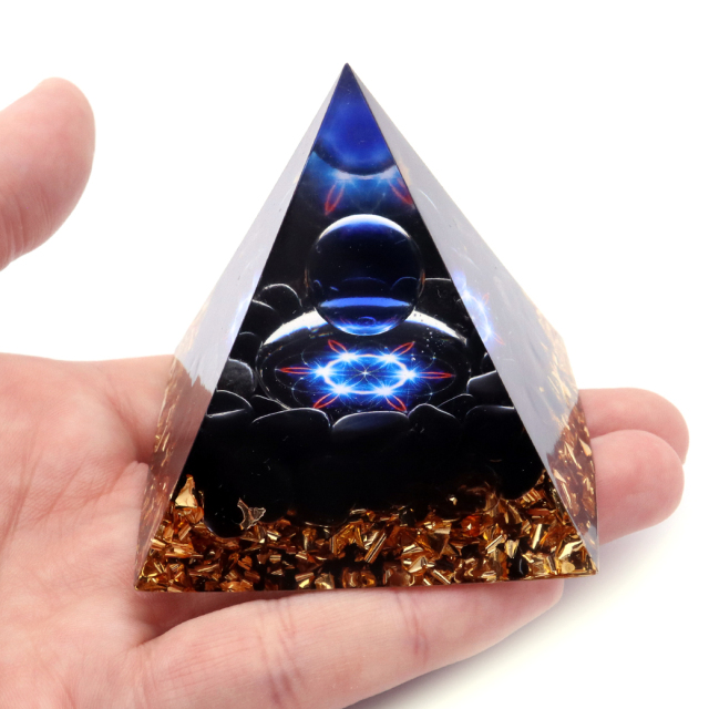 オルゴナイト ピラミッド オブシディアン さざれ 黒曜石 orgonite pyramid  置物 天然石 パワーストーン 浄化