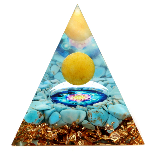 オルゴナイト ピラミッド ターコイズ トルコ石 さざれ アラゴナイト 丸玉入り 六芒星  orgonite pyramid  置物 天然石