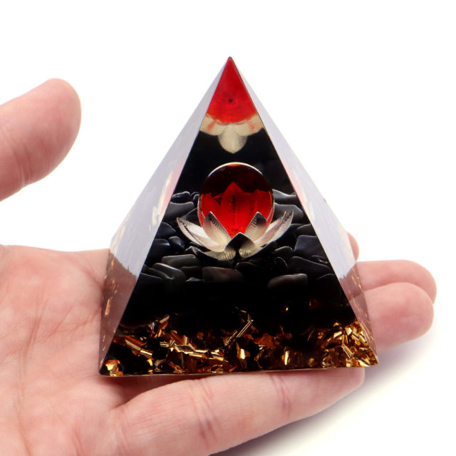 オルゴナイト ピラミッド オブシディアン さざれ 黒曜石 蓮の花 orgonite pyramid  置物 天然石 パワーストーン 浄化