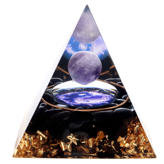 オルゴナイト ピラミッド オブシディアン さざれ アメジスト 丸玉 太極 orgonite pyramid  置物 天然石 パワーストーン 浄化