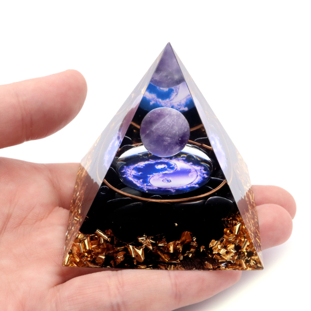オルゴナイト ピラミッド オブシディアン さざれ アメジスト 丸玉 太極 orgonite pyramid  置物 天然石 パワーストーン 浄化
