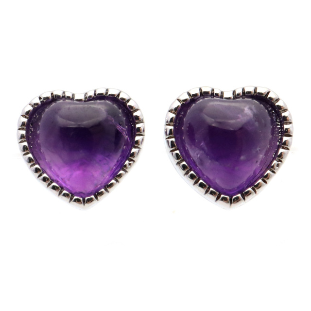 アメジスト ピアス レディース スタッドピアス ハート 天然石 紫水晶 パワーストーン 金属アレルギー対応 両耳用 2月 誕生石
