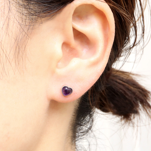 アメジスト ピアス レディース スタッドピアス ハート 天然石 紫水晶