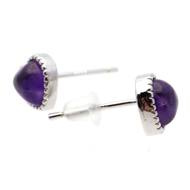 アメジスト ピアス レディース スタッドピアス ハート 天然石 紫水晶 パワーストーン 金属アレルギー対応 両耳用 2月 誕生石
