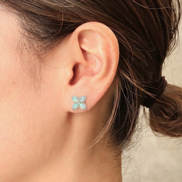 プレシャスオパール ピアス クローバー レディース スタッドピアス 天然石 パワーストーン おしゃれ かわいい SILVER925 金属