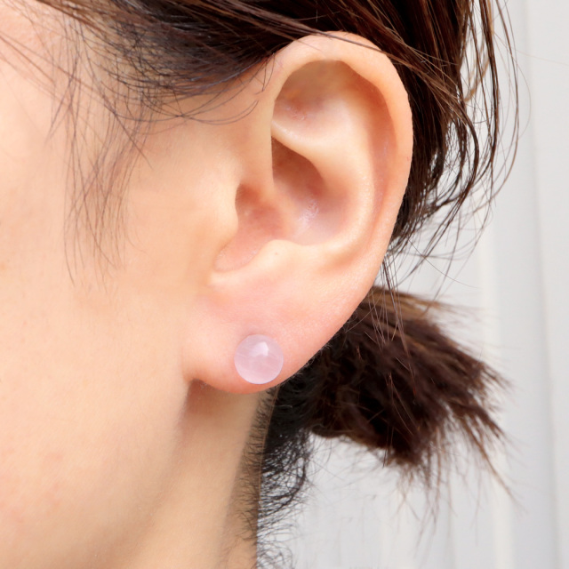 ローズクォーツ ピアス レディース スタッドピアス ラウンド 天然石 紅