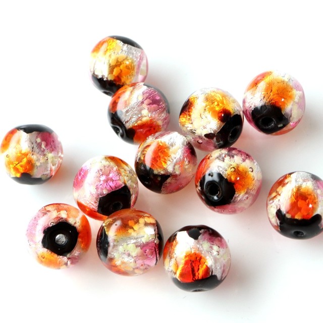 光る ホタルガラス ピンク オレンジ MIXカラー 10mm 粒売り 1粒 とんぼ玉 沖縄 お土産