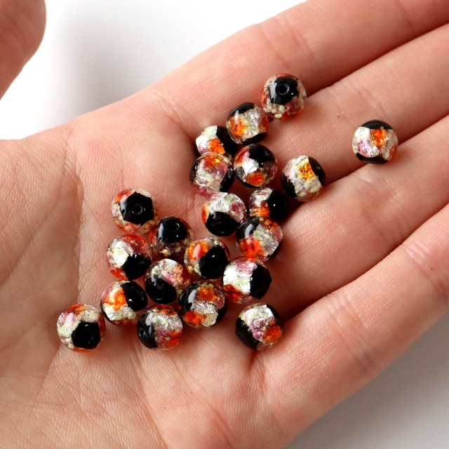 光る ホタルガラス ピンク オレンジ MIXカラー 8mm 粒売り 1粒 とんぼ玉 沖縄 お土産